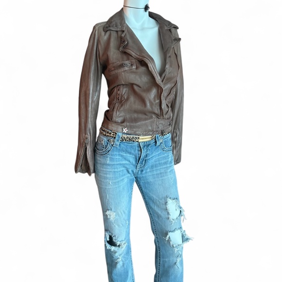 S.W.O.R.D Gold Limited Edition Italian Lamb Leather Moto Jacket – Size Small - Picture 1 of 9